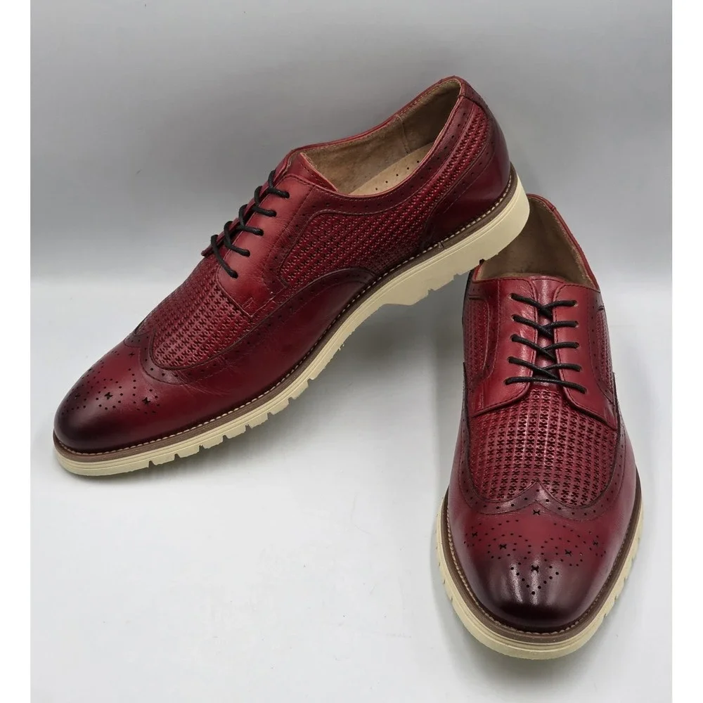 Stacy Adams Emile Wingtip Oxford Shoes Mens 10.5M Red Leather 25236-600 Lace Up